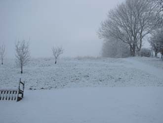 Huddlestone Cottage and The Hayloft wild meadow gardens in the snow 2011