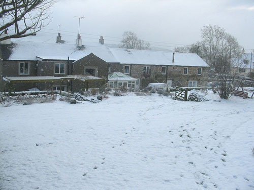 Huddlestone Cottage and The Hayloft gardens in snow February 2009