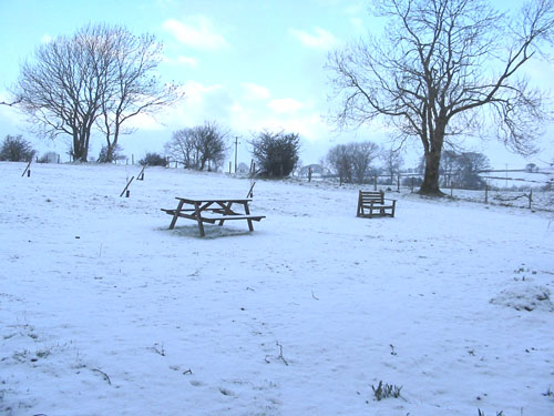 Huddlestone Cottage and The Hayloft gardens in snow February 2009